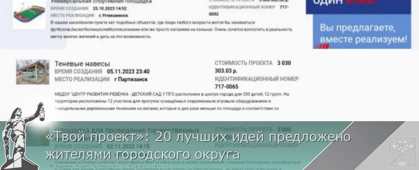 «Твой проект»: 20 лучших идей предложено жителями городского округа | Администрация муниципального округа город Партизанск Приморского края Официальный сайт «Твой проект»: 20 лучших идей предложено жителями городского округа | Администрация муниципального округа город Партизанск Приморского края Официальный сайт